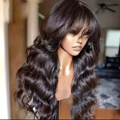 Body Wave Human Hair Wigs With Bang Wigs 3x1 Middle Part Lace Wig Loose Body Wave Brazilian Natural Color Wig