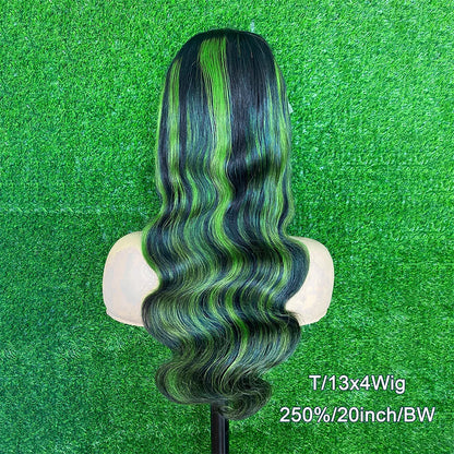 Highlight  Black With Green 13x6 Transparent Lace Frontal Wigs Human Hair Wig Brazilian  Hair 13x4 HD Full Lace Wigs