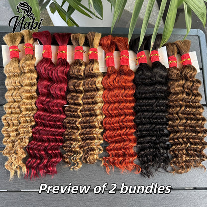Nabi Boho Braids Human Hair 50g/bundle Deep Wave Hair Bulk Brazilian Human Braiding Hair 6 Bundle full Head