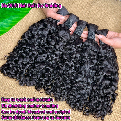 Burmese Curly Human Hair Bulk For Braiding Hair Extension 100 Grams #1B Natural Black Color No Weft Raw Virgin Boho Braids Hair