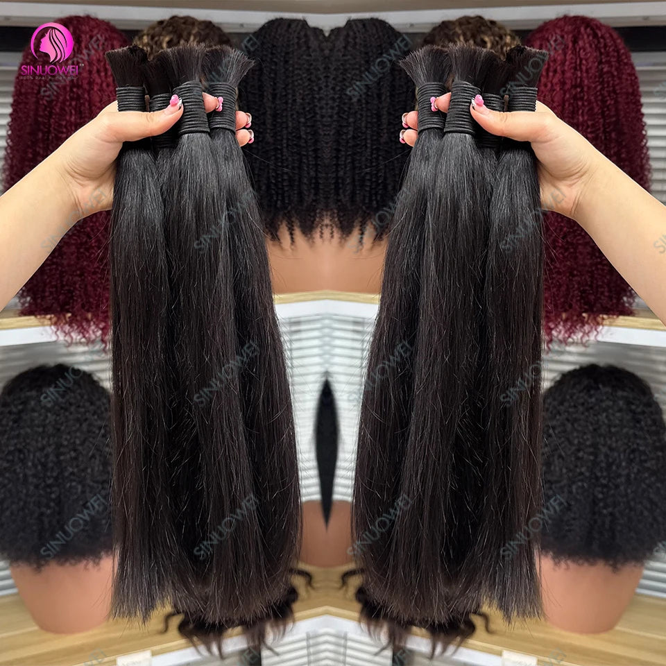 3 Bundles Braiding Bulk 100% Human Hair Bone Straight Unprocessed Human Hair Extensions 1/3 Bundles Brazilian Hair For Braiding