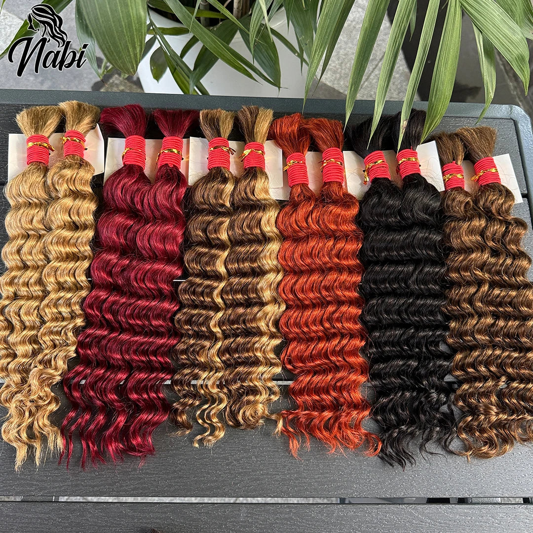 Nabi Boho Braids Human Hair 50g/bundle Deep Wave Hair Bulk Brazilian Human Braiding Hair 6 Bundle full Head
