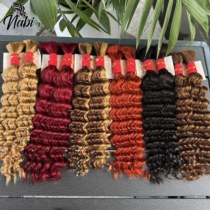 Nabi Boho Braids Human Hair 50g/bundle Deep Wave Hair Bulk Brazilian Human Braiding Hair 6 Bundle full Head