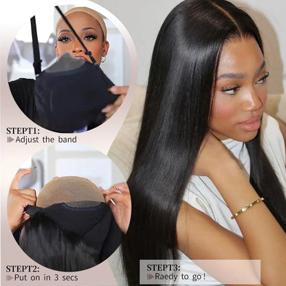 36inch Straight Ready To Wear And Go Glue-less Wig 100% Human Hair 13x6 HD Precut Lace Frontal Bob Wigs