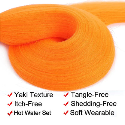 Braiding Hair Pre Stretched Soft Yaki Synthetic Crochet Hair Braid Extension Hot Water Setting Green Pink Orange Yellow Hair