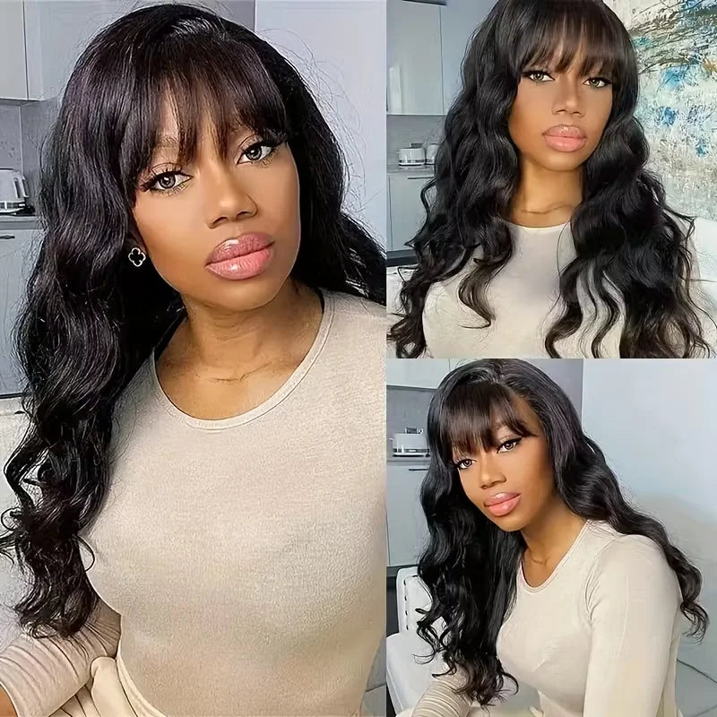 Body Wave Human Hair Wigs With Bang Wigs 3x1 Middle Part Lace Wig Loose Body Wave Brazilian Natural Color Wig