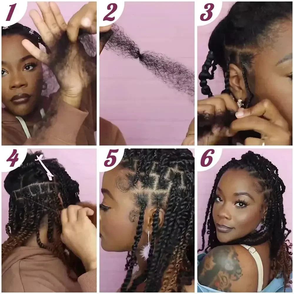 Afro Kinky Bulk Human Hair Extensions Natural Black/Brown Lightweight For Braiding