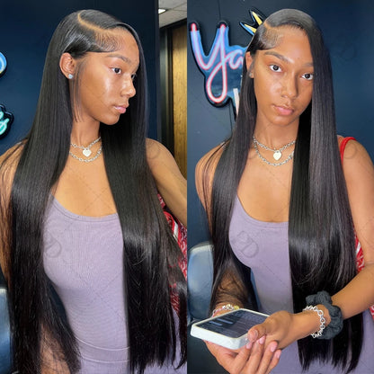 30 32Inch 360 Full Lace Frontal Wig 100% Human Hair Brazilian Bone Straight 13x4 13x6 HD Transparent Lace Front Wigs