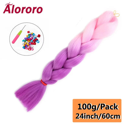 24 Inch Jumbo Braids for Hair Extensions Purple Synthetic Braiding Hair Accessories 100G/Pack Women DIY Hair for Crochet Braid