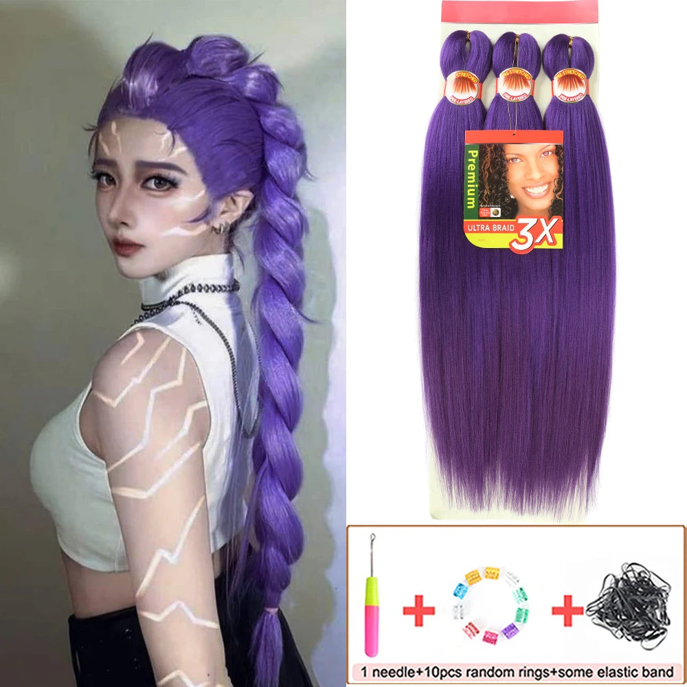 Pre Stretched Braiding Hair 26in 3 Packs Black Braiding Hair Synthetic Prestretched Braid Hair Extensions Crochet Twist Braids