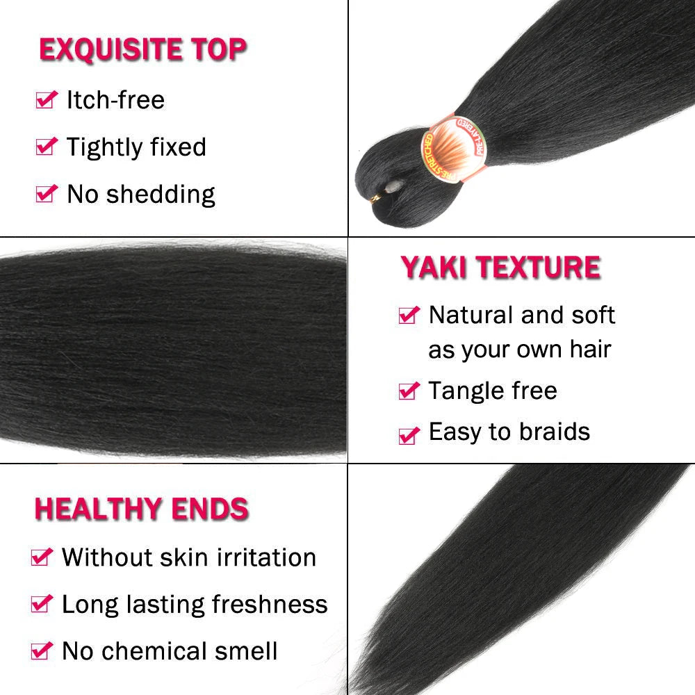 Pre Stretched Braiding Hair 26in 3 Packs Black Braiding Hair Synthetic Prestretched Braid Hair Extensions Crochet Twist Braids