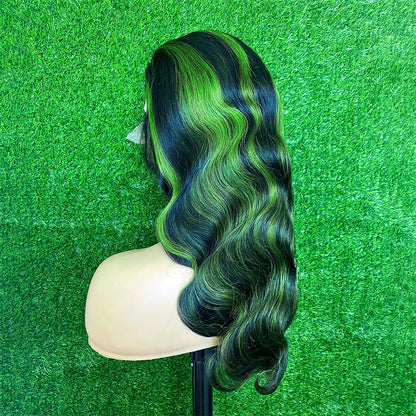 Highlight  Black With Green 13x6 Transparent Lace Frontal Wigs Human Hair Wig Brazilian  Hair 13x4 HD Full Lace Wigs