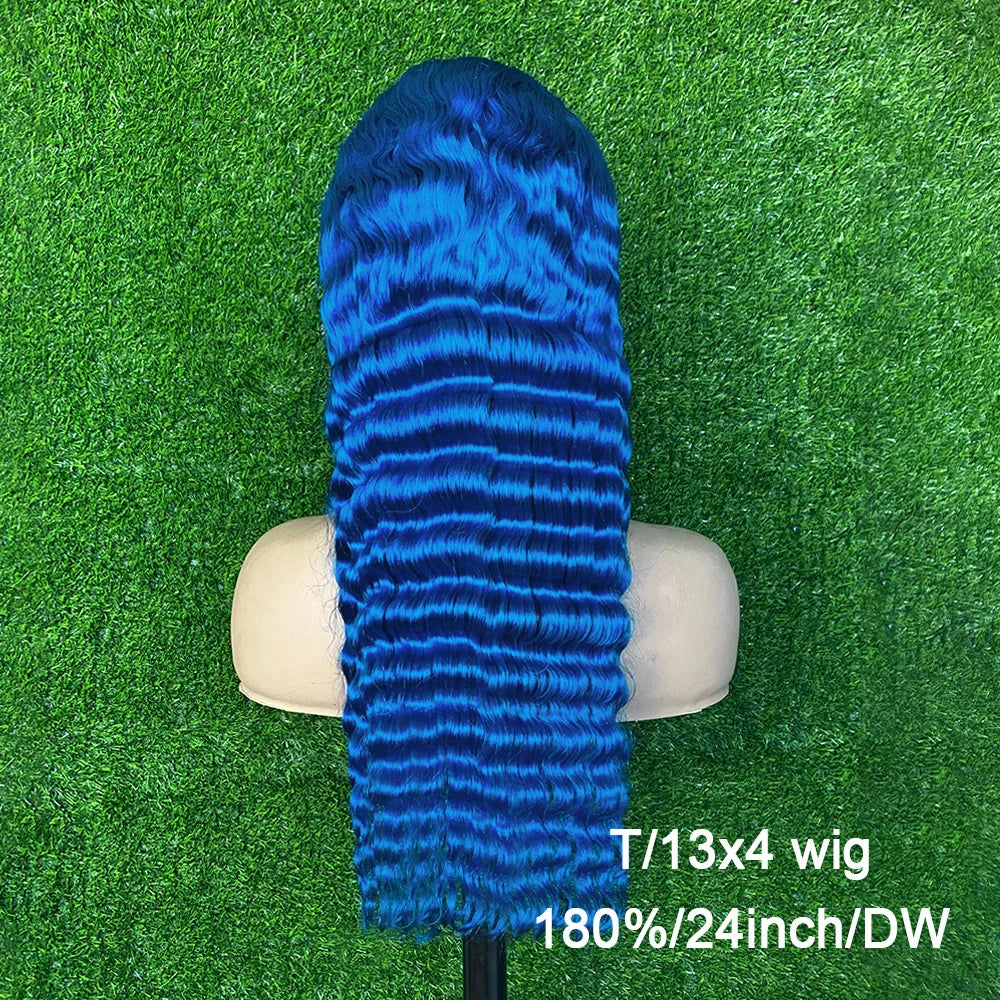 Blue Colored 13x6  HD Transparent 13x4 Lace Frontal Wigs Human Hair Wig Brazilian Remy Hair Full Lace Wigs