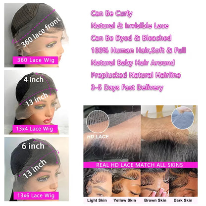 40 Inch Body Wave 13x6 Hd Lace Frontal Wig Human Hair 360 Brazilian Pre-Plucked Lace 13x4 Lace Front Wigs 250 Density