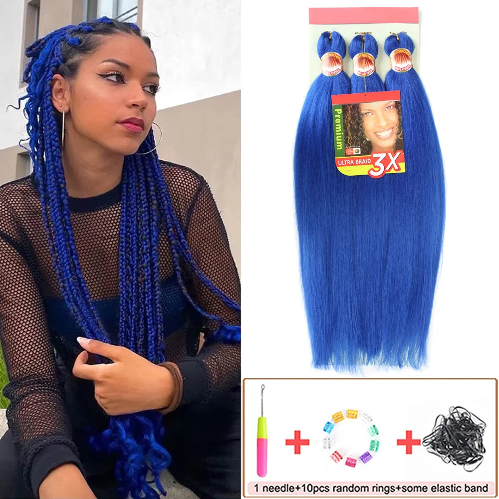Pre Stretched Braiding Hair 26in 3 Packs Black Braiding Hair Synthetic Prestretched Braid Hair Extensions Crochet Twist Braids