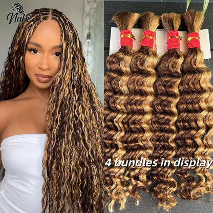 Nabi Boho Braids Human Hair 50g/bundle Deep Wave Hair Bulk Brazilian Human Braiding Hair 6 Bundle full Head