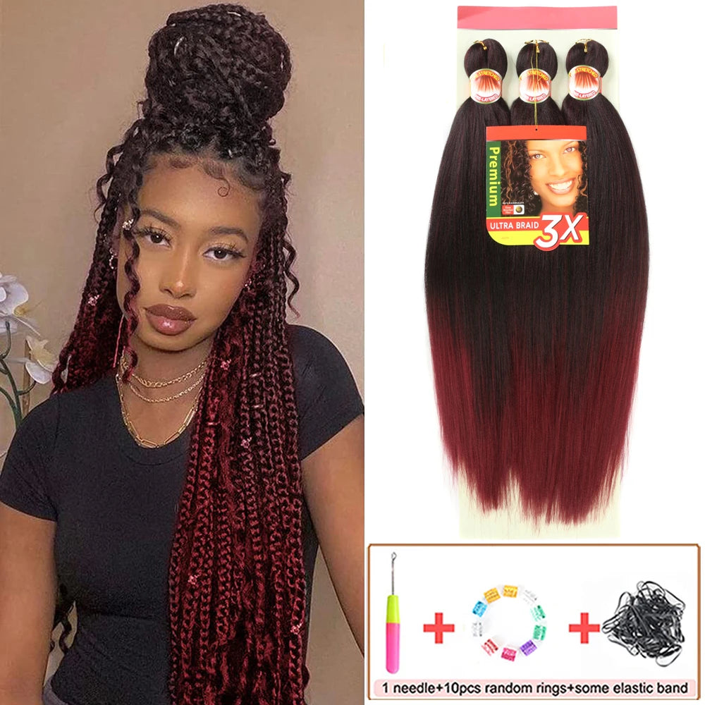 Pre Stretched Braiding Hair 26in 3 Packs Black Braiding Hair Synthetic Prestretched Braid Hair Extensions Crochet Twist Braids