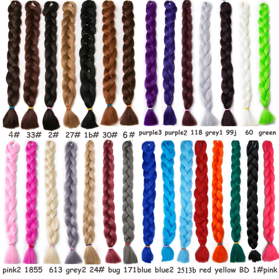 Braiding Hair One Piece Synthetic 82 Inch Heat Fiber Braid 165g/Piece Black Pure Color Jumbo Braid Hair Extensions