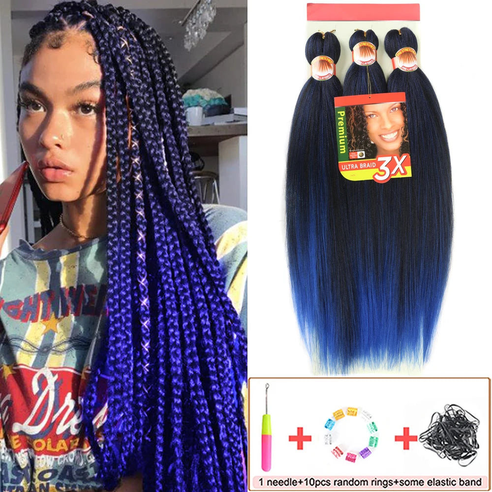 Pre Stretched Braiding Hair 26in 3 Packs Black Braiding Hair Synthetic Prestretched Braid Hair Extensions Crochet Twist Braids