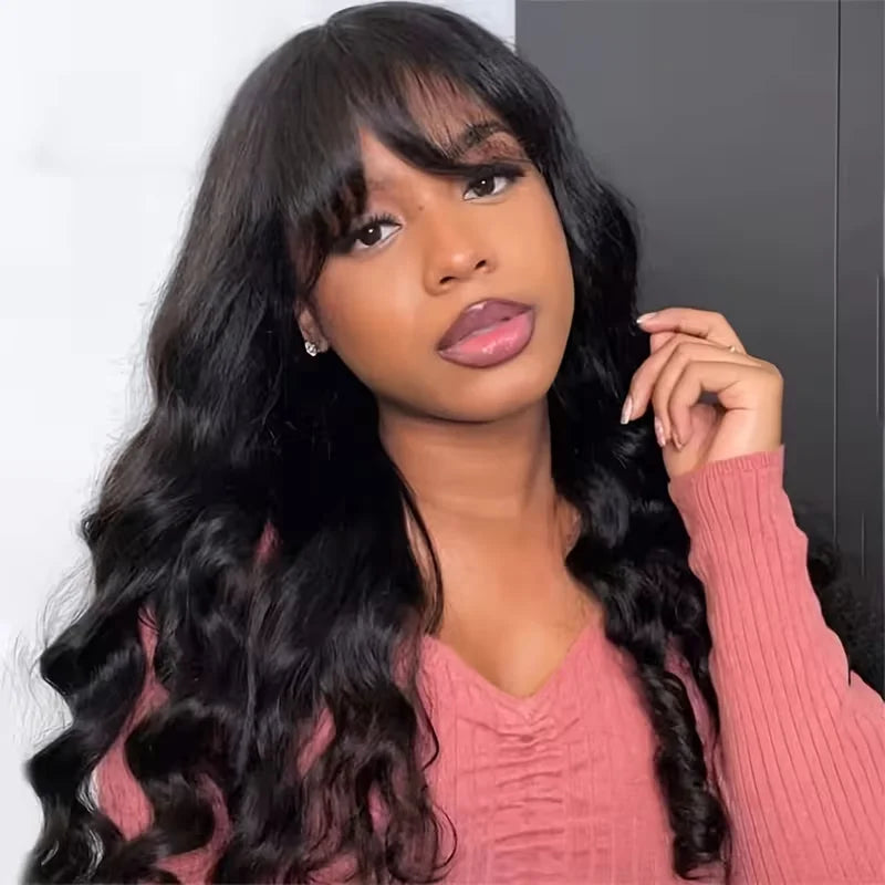 Body Wave Human Hair Wigs With Bang Wigs 3x1 Middle Part Lace Wig Loose Body Wave Brazilian Natural Color Wig