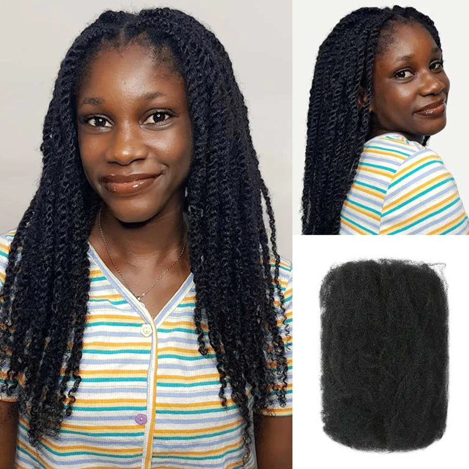 Afro Kinky Bulk Human Hair Extensions Natural Black/Brown Lightweight For Braiding