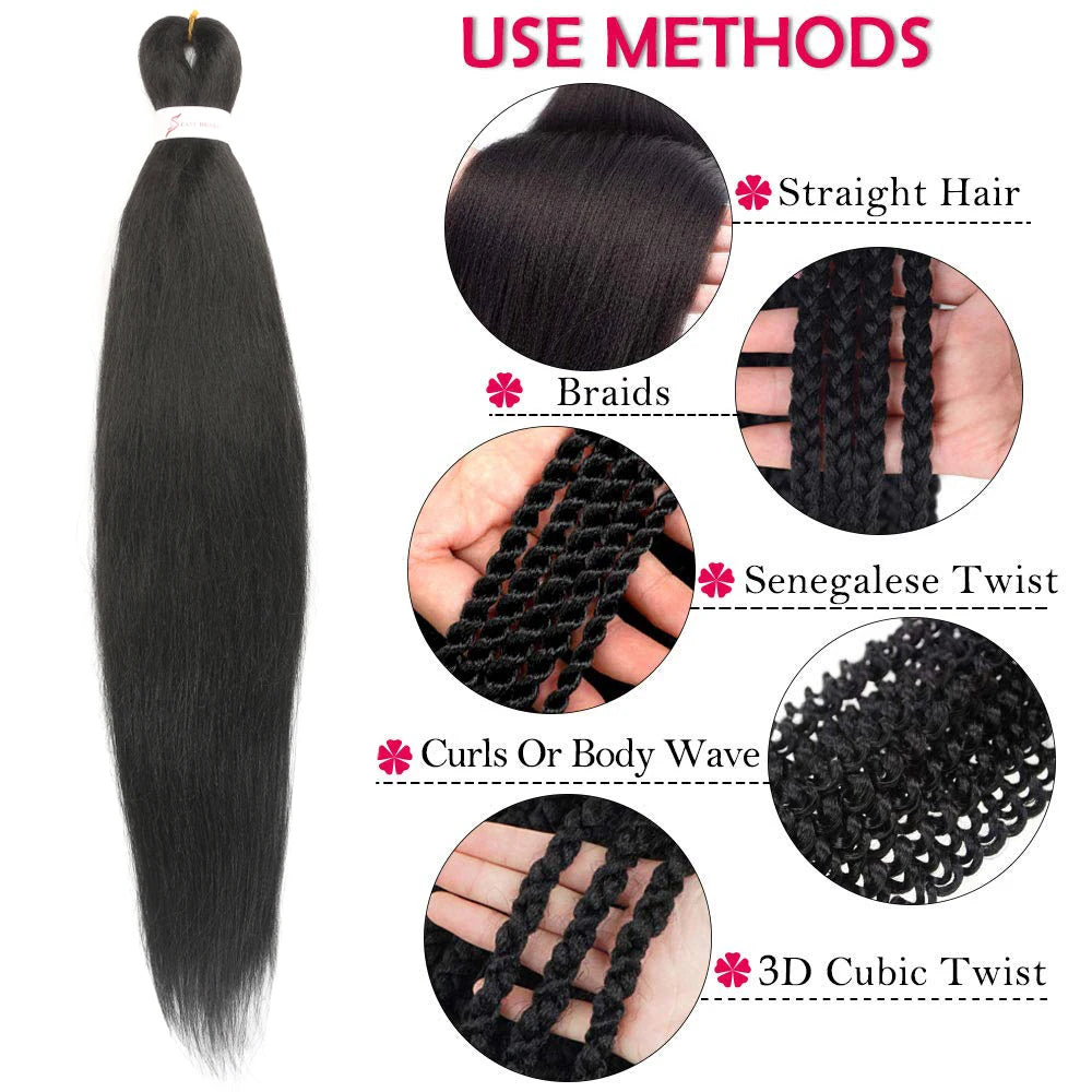 Braiding Hair Pre Stretched Hot Water Setting Black Braiding Hair 8 Packs Synthetic Xpression Pre-stretched Braids Hair Extension