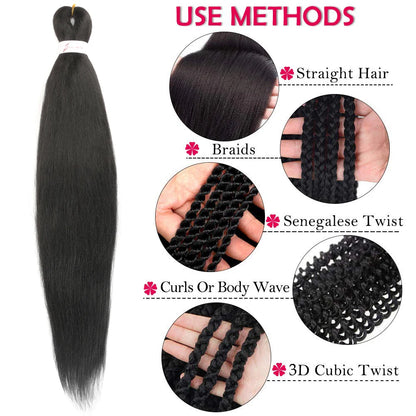 Braiding Hair Pre Stretched Hot Water Setting Black Braiding Hair 8 Packs Synthetic Xpression Pre-stretched Braids Hair Extension