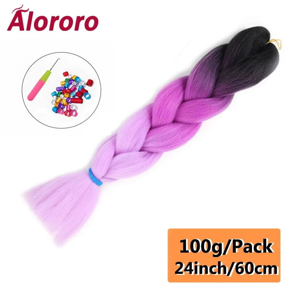 24 Inch Jumbo Braids for Hair Extensions Purple Synthetic Braiding Hair Accessories 100G/Pack Women DIY Hair for Crochet Braid