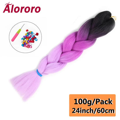 24 Inch Jumbo Braids for Hair Extensions Purple Synthetic Braiding Hair Accessories 100G/Pack Women DIY Hair for Crochet Braid