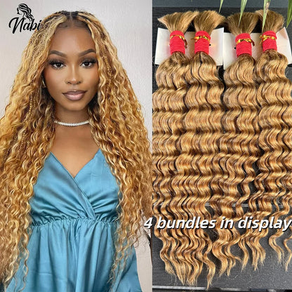 Nabi Boho Braids Human Hair 50g/bundle Deep Wave Hair Bulk Brazilian Human Braiding Hair 6 Bundle full Head