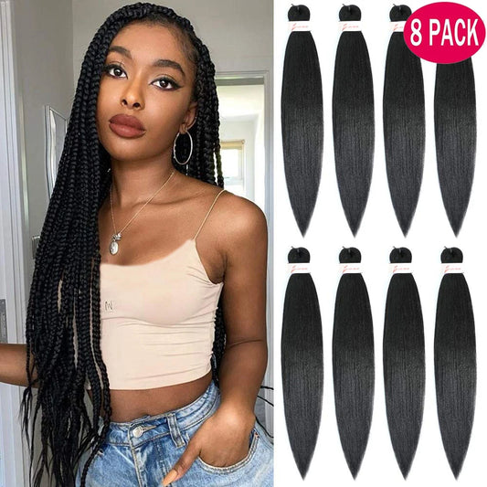 Braiding Hair Pre Stretched Hot Water Setting Black Braiding Hair 8 Packs Synthetic Xpression Pre-stretched Braids Hair Extension