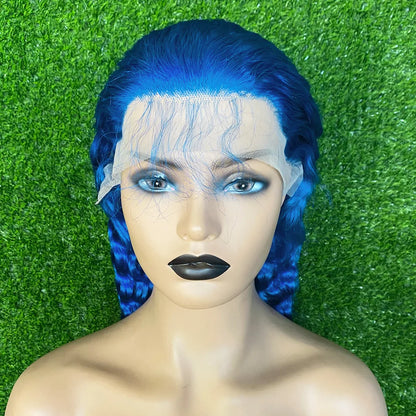 Blue Colored 13x6  HD Transparent 13x4 Lace Frontal Wigs Human Hair Wig Brazilian Remy Hair Full Lace Wigs