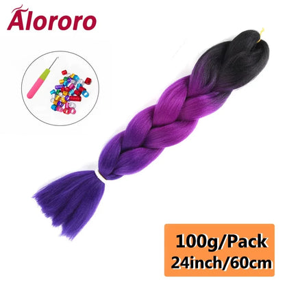 24 Inch Jumbo Braids for Hair Extensions Purple Synthetic Braiding Hair Accessories 100G/Pack Women DIY Hair for Crochet Braid