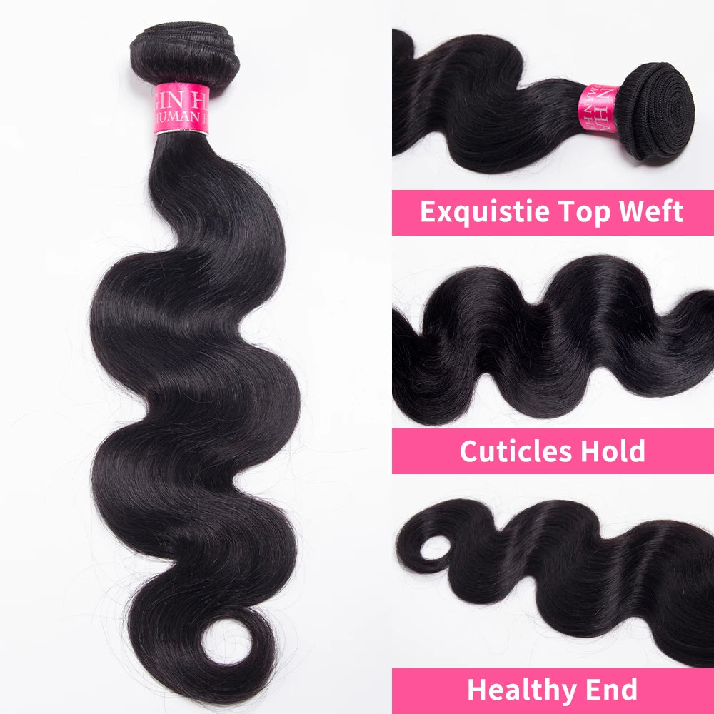 Natural Black Body Wave Human Hair Bundles Double Weft Bulk Braiding Hair Remy Hair Weave Extensions 1/3/4 Pcs