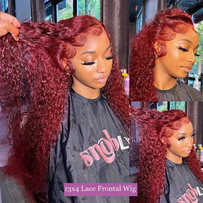 Red Curly Wigs 99J Burgundy 13X6 Hd Lace Frontal Human Hair Wig Colored Deep Wave Frontal Wig 13X4 Red Lace Front Human Hair Wig