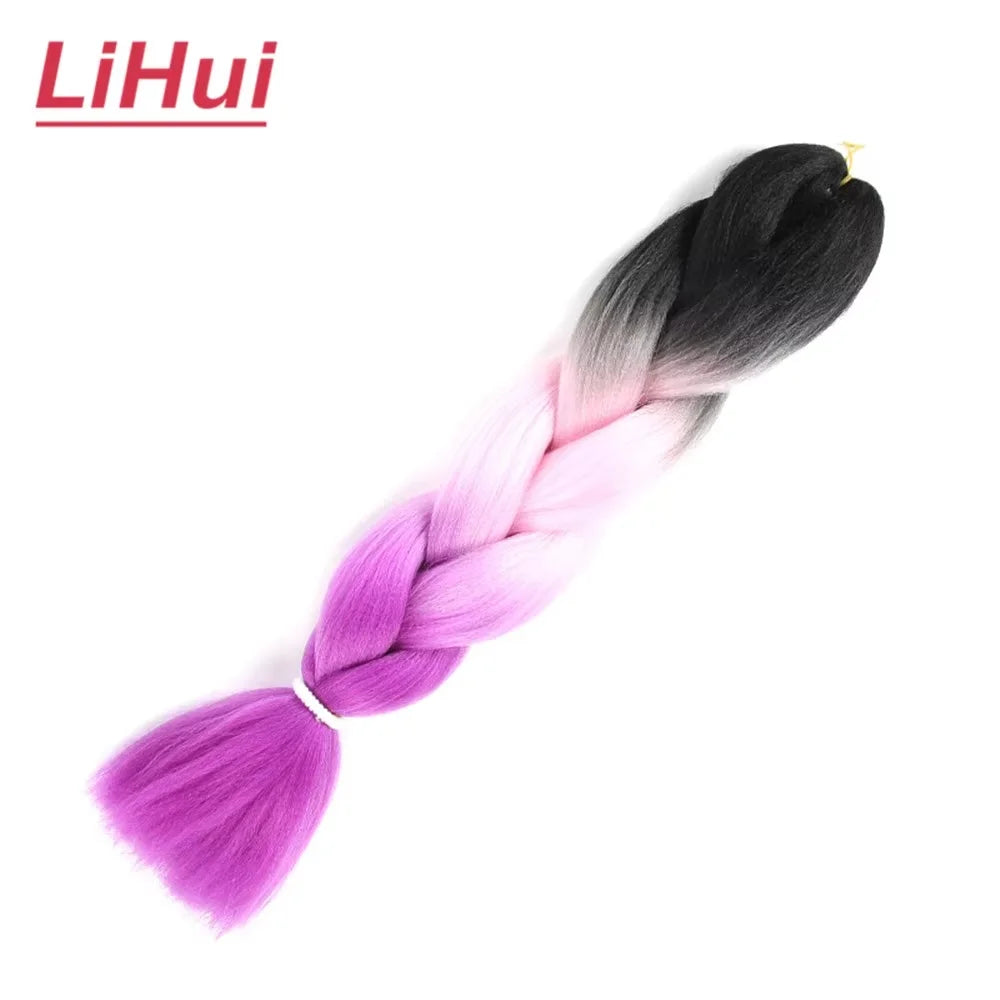 24 Inches Synthetic Braiding Hair Jumbo Braid Ombre Jumbo Hair Extension For Women DIY Hair Braids Purple Pink Yellow Gray