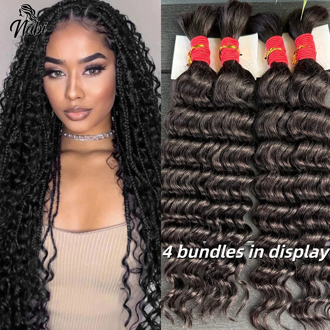 Nabi Boho Braids Human Hair 50g/bundle Deep Wave Hair Bulk Brazilian Human Braiding Hair 6 Bundle full Head