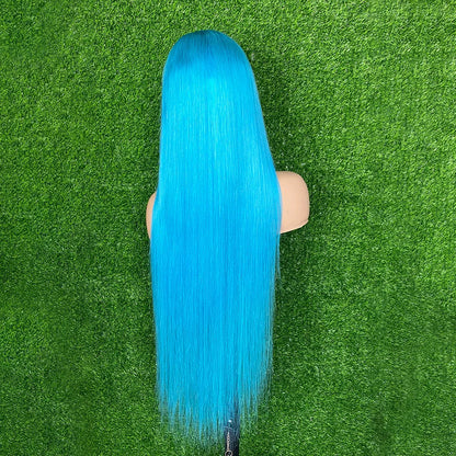 Brazilian Real Hair Blue Color Straight Human Hair Wigs 13×4 13*6 Transparent Lace Frontal Hair Wigs  For Women Lace Wigs 250