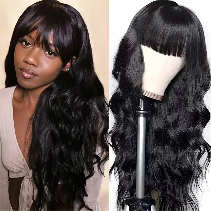 Body Wave Human Hair Wigs With Bang Wigs 3x1 Middle Part Lace Wig Loose Body Wave Brazilian Natural Color Wig
