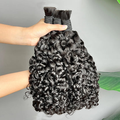 Burmese Curly Human Hair Bulk For Braiding Hair Extension 100 Grams #1B Natural Black Color No Weft Raw Virgin Boho Braids Hair