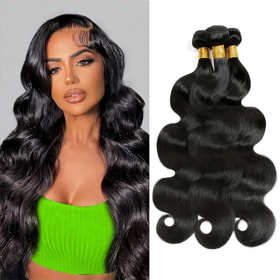 Natural Black Body Wave Human Hair Bundles Double Weft Bulk Braiding Hair Remy Hair Weave Extensions 1/3/4 Pcs