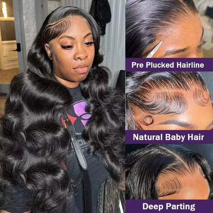 13x6 Body wave HD Transparent lace front human hair wig 40 inch Pre Preplucked 5x5 200 Density glueless brazilian wigs for women