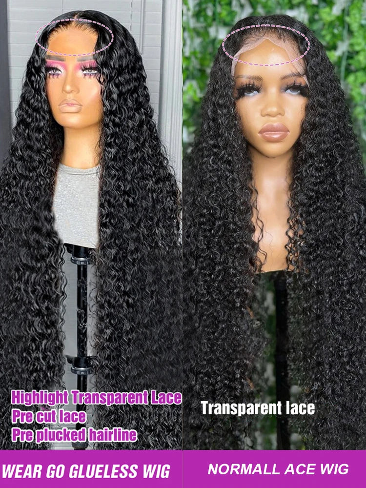 40 46 Inch Human Hair 13x6 13x4 HD Lace Frontal Wig Brazilian Deep Wave Curly Glueless Human Hair Lace Front Wig Pre-plucked 300%