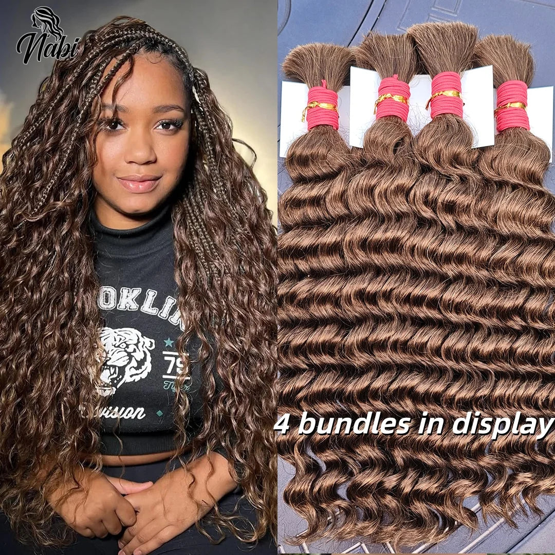 Nabi Boho Braids Human Hair 50g/bundle Deep Wave Hair Bulk Brazilian Human Braiding Hair 6 Bundle full Head