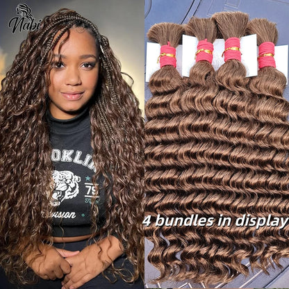 Nabi Boho Braids Human Hair 50g/bundle Deep Wave Hair Bulk Brazilian Human Braiding Hair 6 Bundle full Head