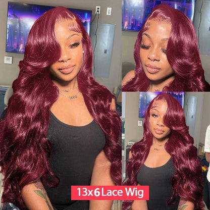 13x6 HD Lace Front Wig 99J Red Burgundy Colored Human Hair Wigs Body Wave Human Hair Wigs Transparent Lace Frontal Wigs