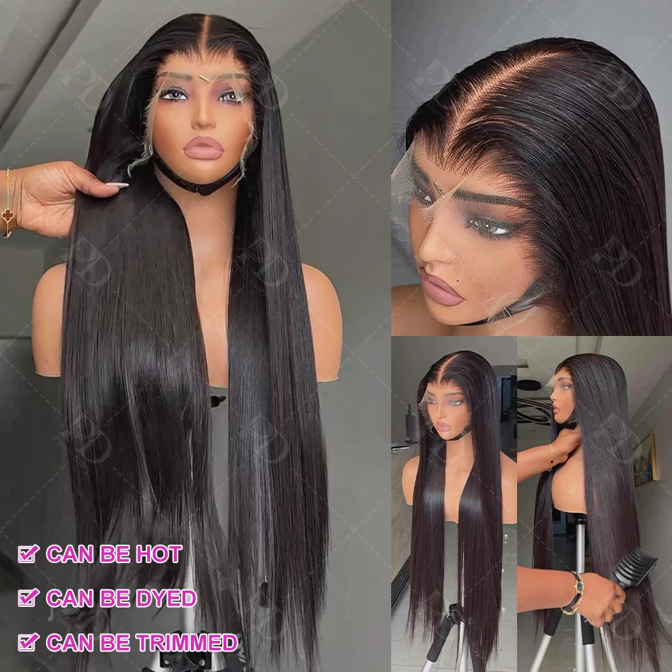 30 32Inch 360 Full Lace Frontal Wig 100% Human Hair Brazilian Bone Straight 13x4 13x6 HD Transparent Lace Front Wigs