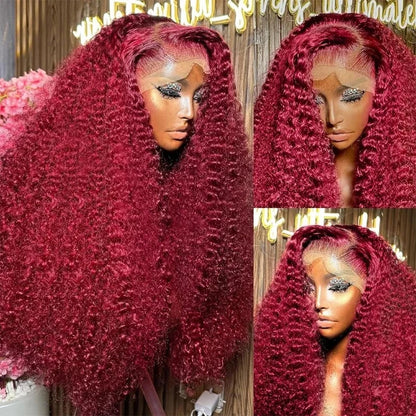 Red Curly Wigs 99J Burgundy 13X6 Hd Lace Frontal Human Hair Wig Colored Deep Wave Frontal Wig 13X4 Red Lace Front Human Hair Wig