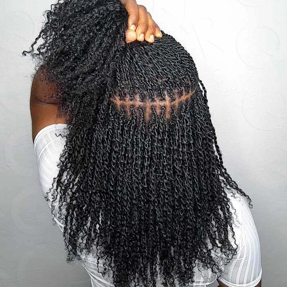 Afro Kinky Bulk Human Hair Extensions Natural Black/Brown Lightweight For Braiding