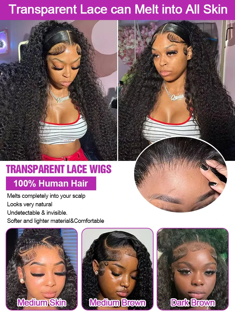 40 46 Inch Human Hair 13x6 13x4 HD Lace Frontal Wig Brazilian Deep Wave Curly Glueless Human Hair Lace Front Wig Pre-plucked 300%